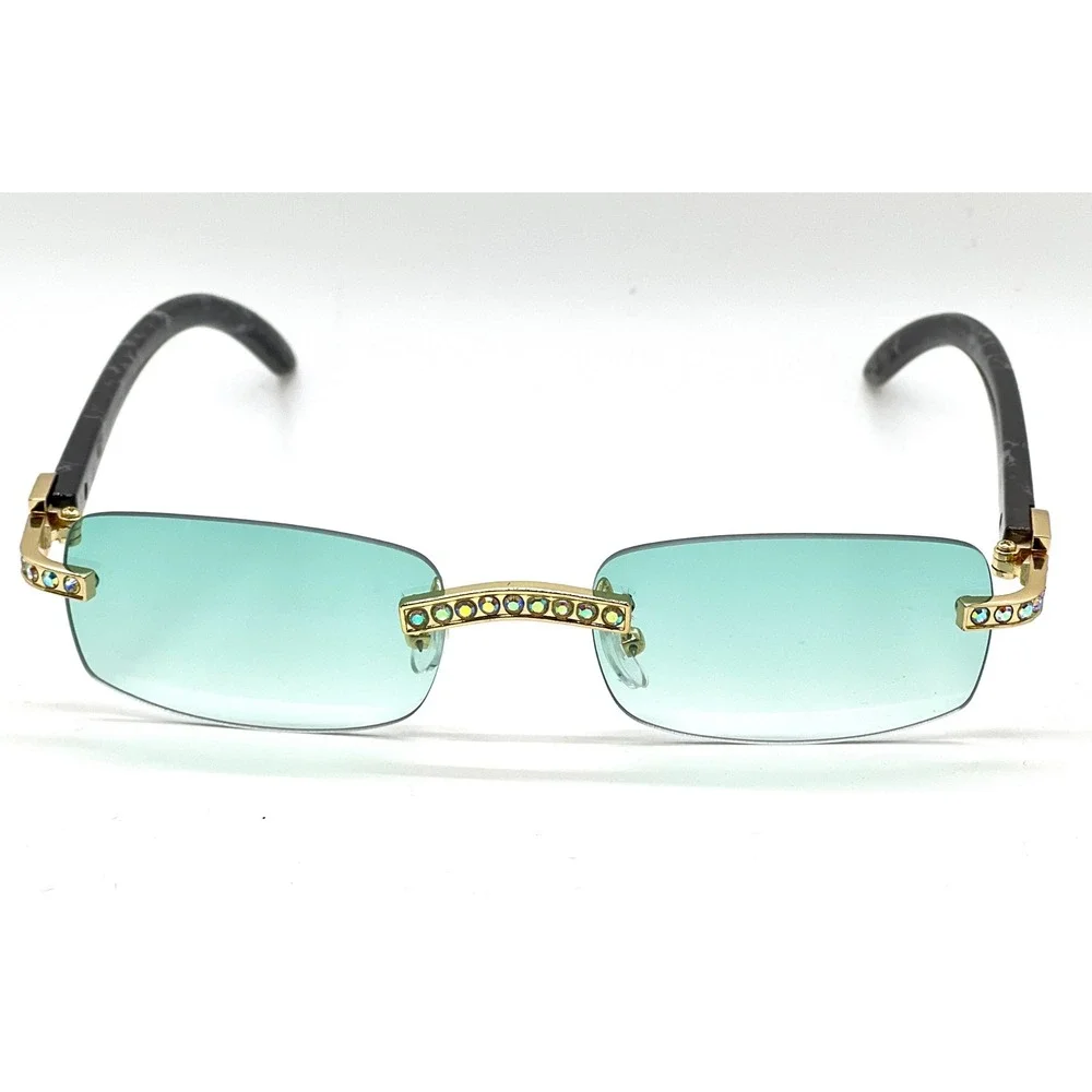 Green Gradient Lens Sunglasses Men Gold Tone Sophisticated Bling Rapper 2025 Rap
